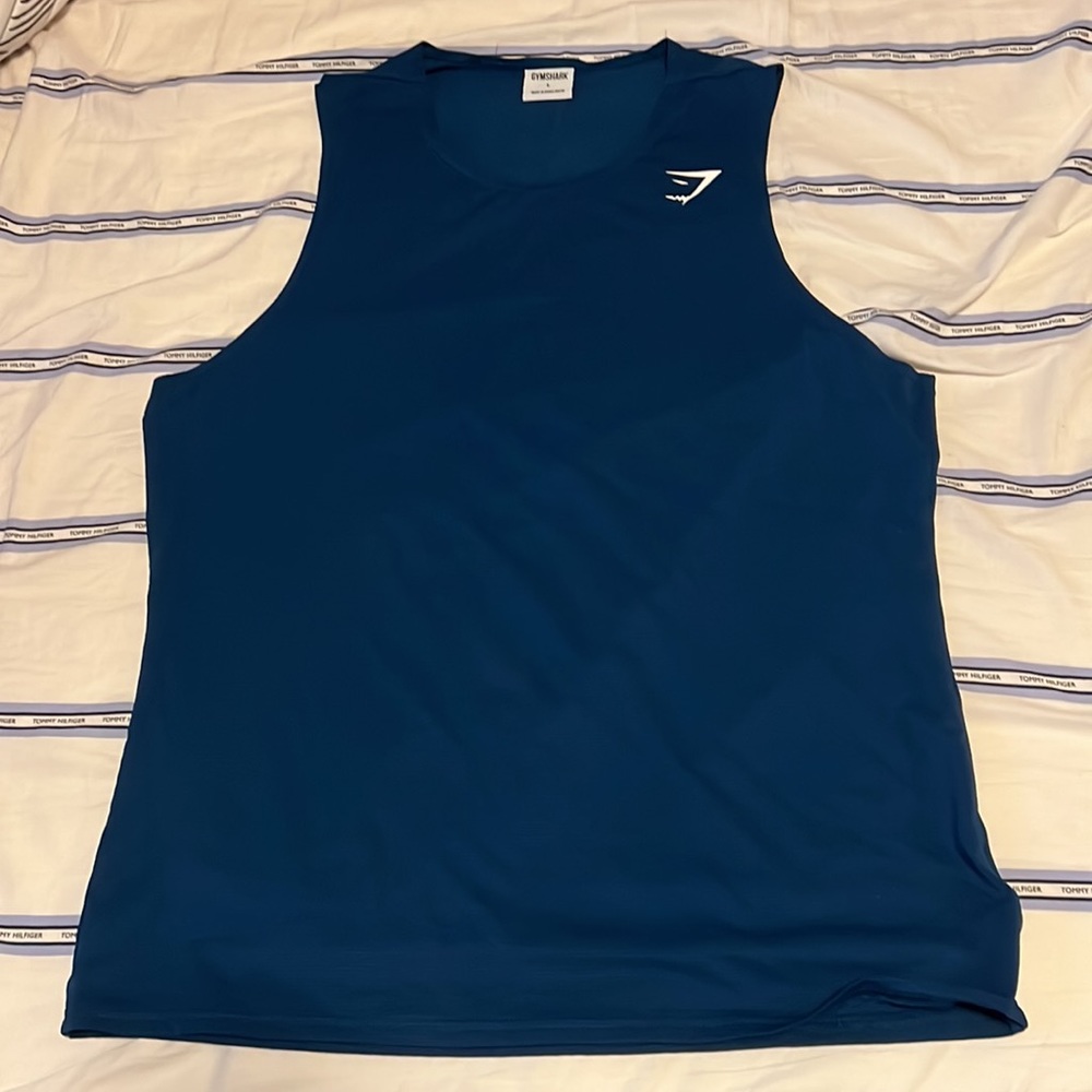 Gymshark men’s tank top size L. grey and black design.